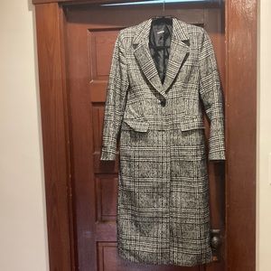 Black and white plaid pea coat